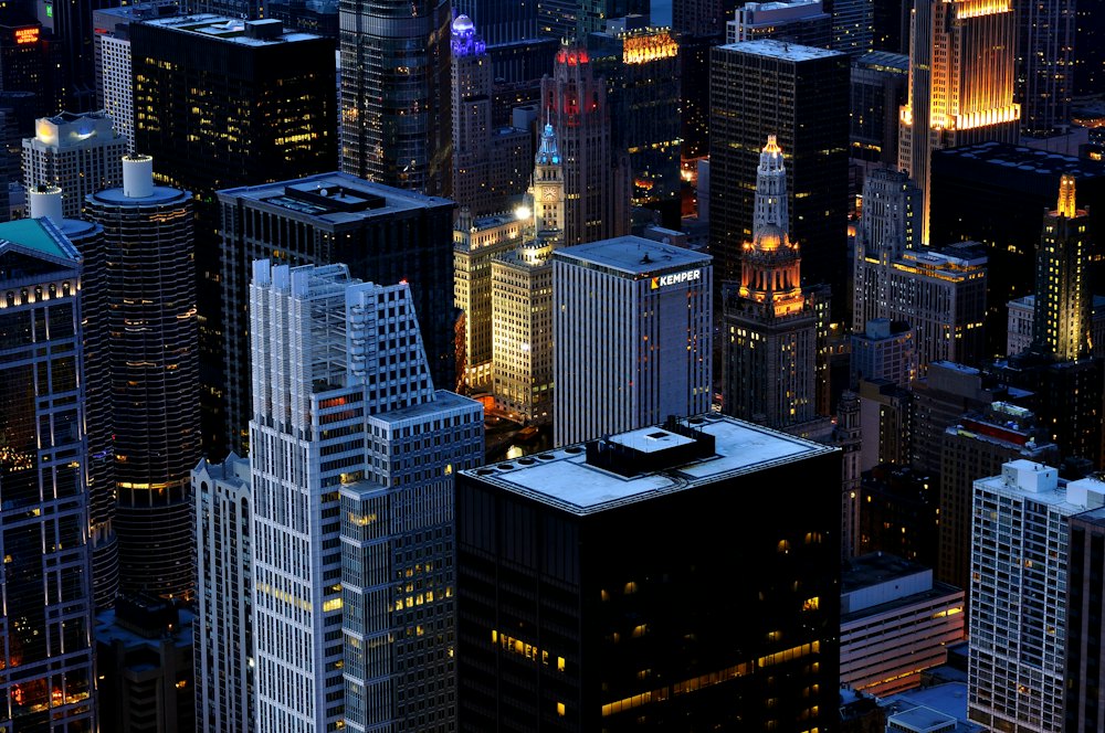 City towers at night